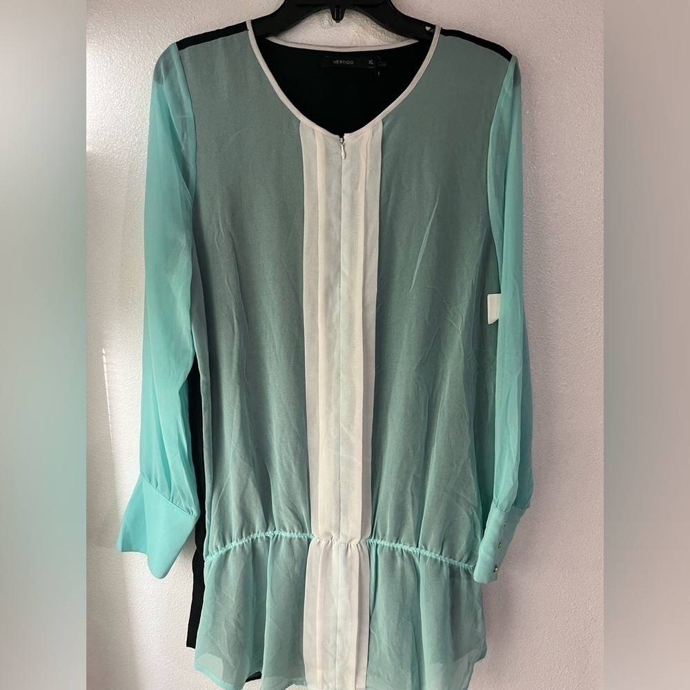 Vertigo zip front color block tunic blouse NWT XL